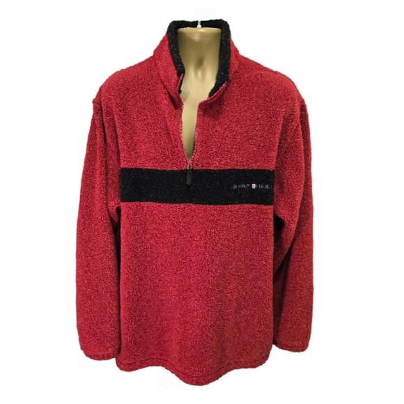 Gant Sport USA Sherpa Fleece Mens XL Red Blue Pouch Drawstring Waist Old Money